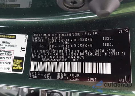 2023 Toyota Corolla Cross Xle z USA, uszkodzony, nr VIN 7MUDAAAGXPV063698